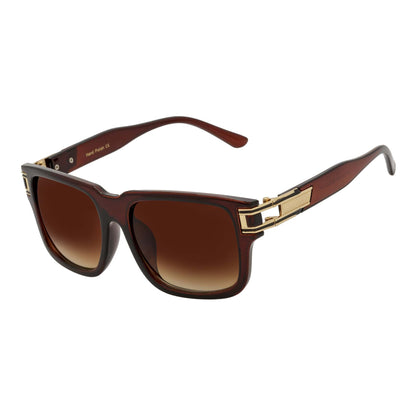 IMPERIAL - Square Two-Tone Metal Accent Square Sunglasses Clear Brown Amber Fade