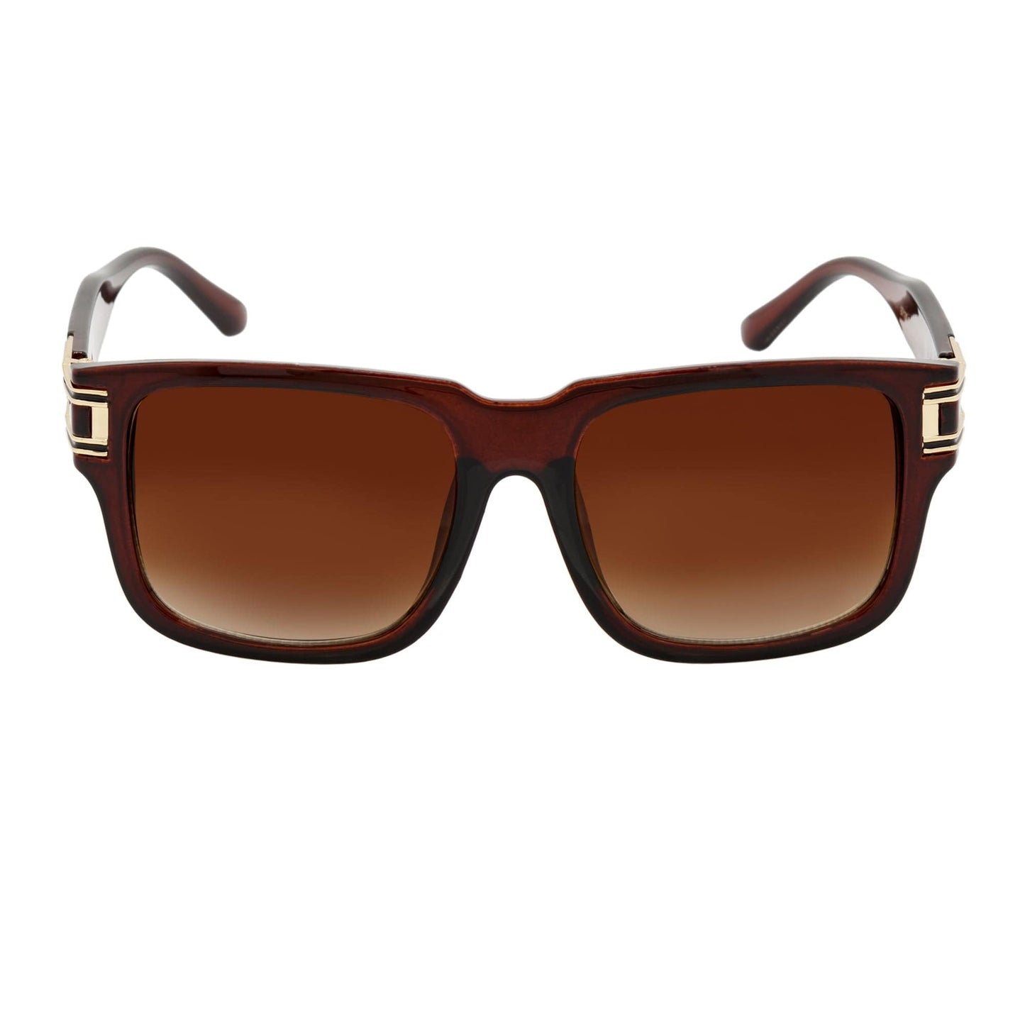 IMPERIAL - Square Two-Tone Metal Accent Square Sunglasses Clear Brown Amber Fade