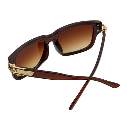 IMPERIAL - Square Two-Tone Metal Accent Square Sunglasses Clear Brown Amber Fade