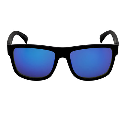 KENT - Modern Flat Top Horn Rimmed Sunglasses Matte Black Blue Mirror
