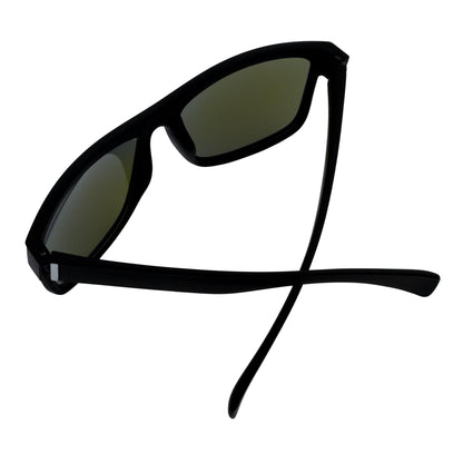 KENT - Modern Flat Top Horn Rimmed Sunglasses Matte Black Blue Mirror