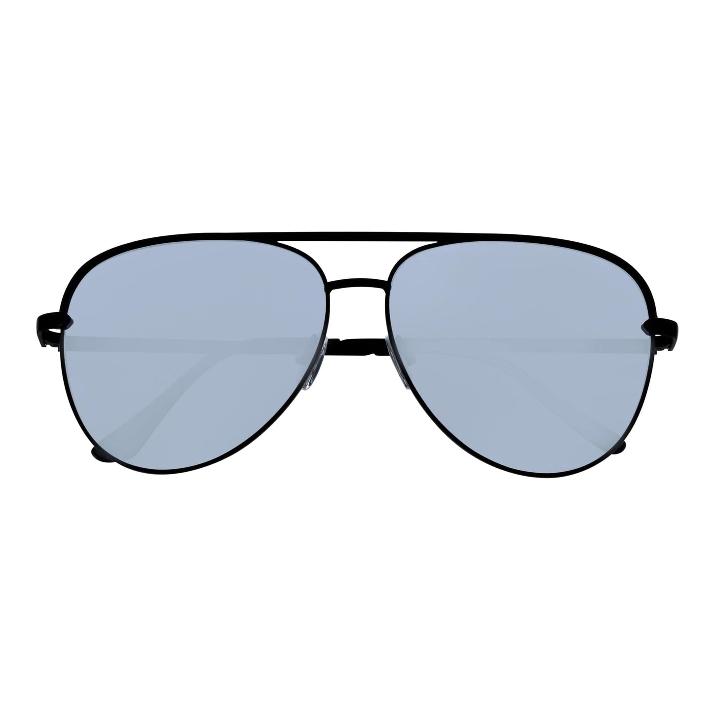 KEY - Oversize Large Flat Lens Metal Aviator Sunglasses Black Silver Mirror