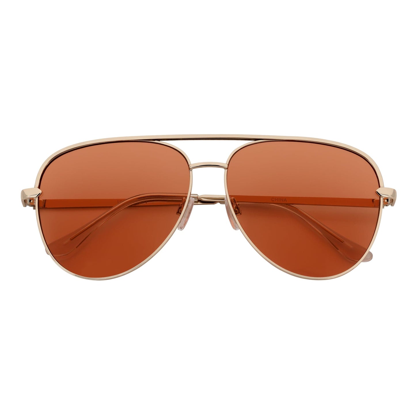 KEY - Oversize Large Flat Lens Metal Aviator Sunglasses Gold Peach Tint