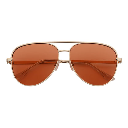 KEY - Oversize Large Flat Lens Metal Aviator Sunglasses Gold Peach Tint