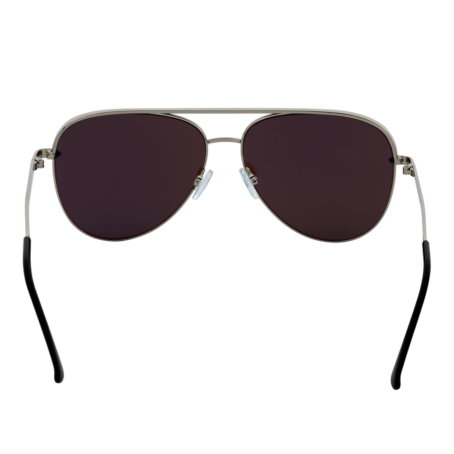KEY - Oversize Large Flat Lens Metal Aviator Sunglasses Silver Ice Blue Mirror