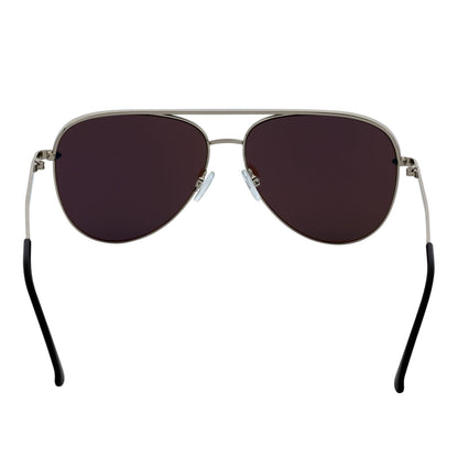 KEY - Oversize Large Flat Lens Metal Aviator Sunglasses Silver Ice Blue Mirror