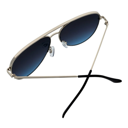 KEY - Oversize Flat Lens Metal Aviator Sunglasses Silver Lavender Blue