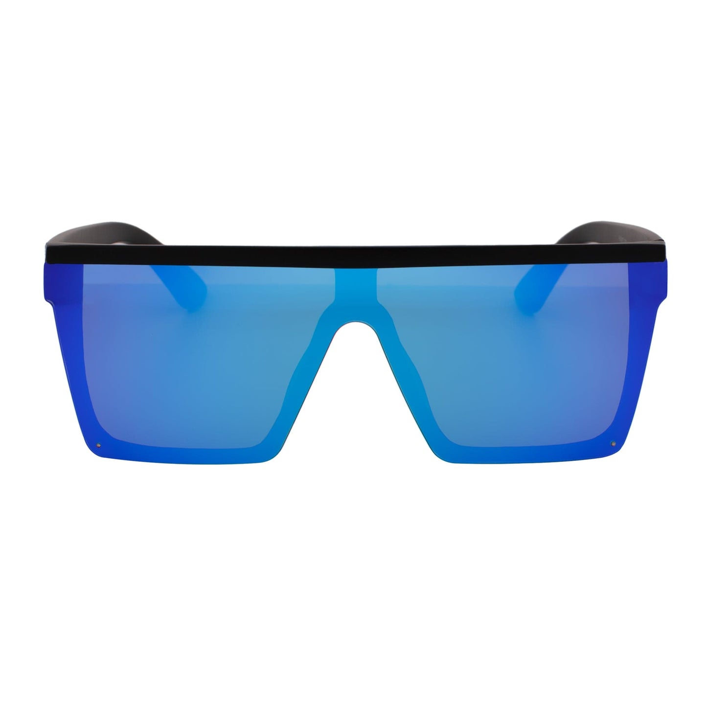 LAZER - Modern Flat Top Rectangle Sunglasses Soft Matte Black Blue Mirror