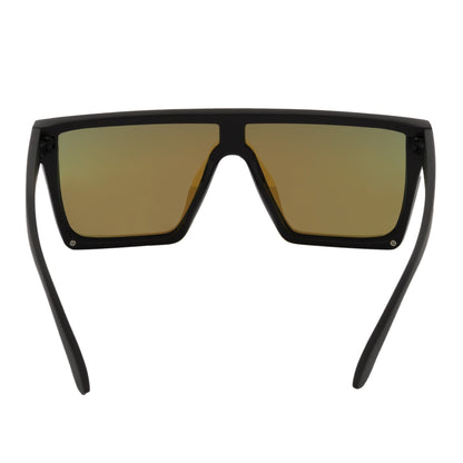 LAZER - Modern Flat Top Rectangle Sunglasses Soft Matte Black Blue Mirror