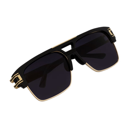 MONARCH - Square Semi-Rimless Two-Tone Metal Accent Black Gold Lavender Fade