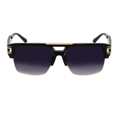 MONARCH - Square Semi-Rimless Two-Tone Metal Accent Black Gold Lavender Fade
