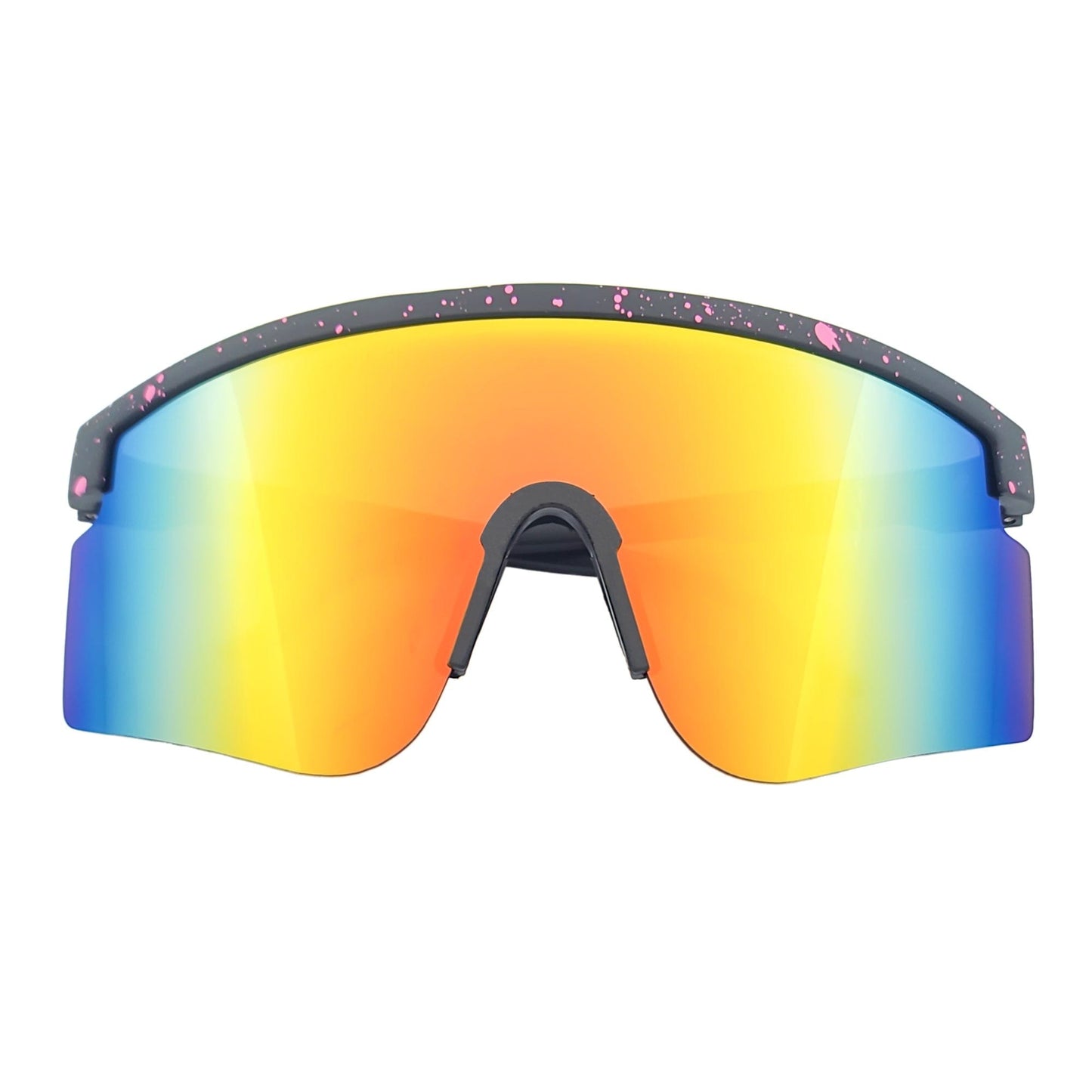 MONOLITH - X-Large Rimless Sports Shield Sunglasses Black Pink-Orange Mirror