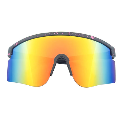 MONOLITH - X-Large Rimless Sports Shield Sunglasses Black Pink-Orange Mirror