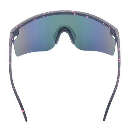 MONOLITH - X-Large Rimless Sports Shield Sunglasses Black Pink-Orange Mirror