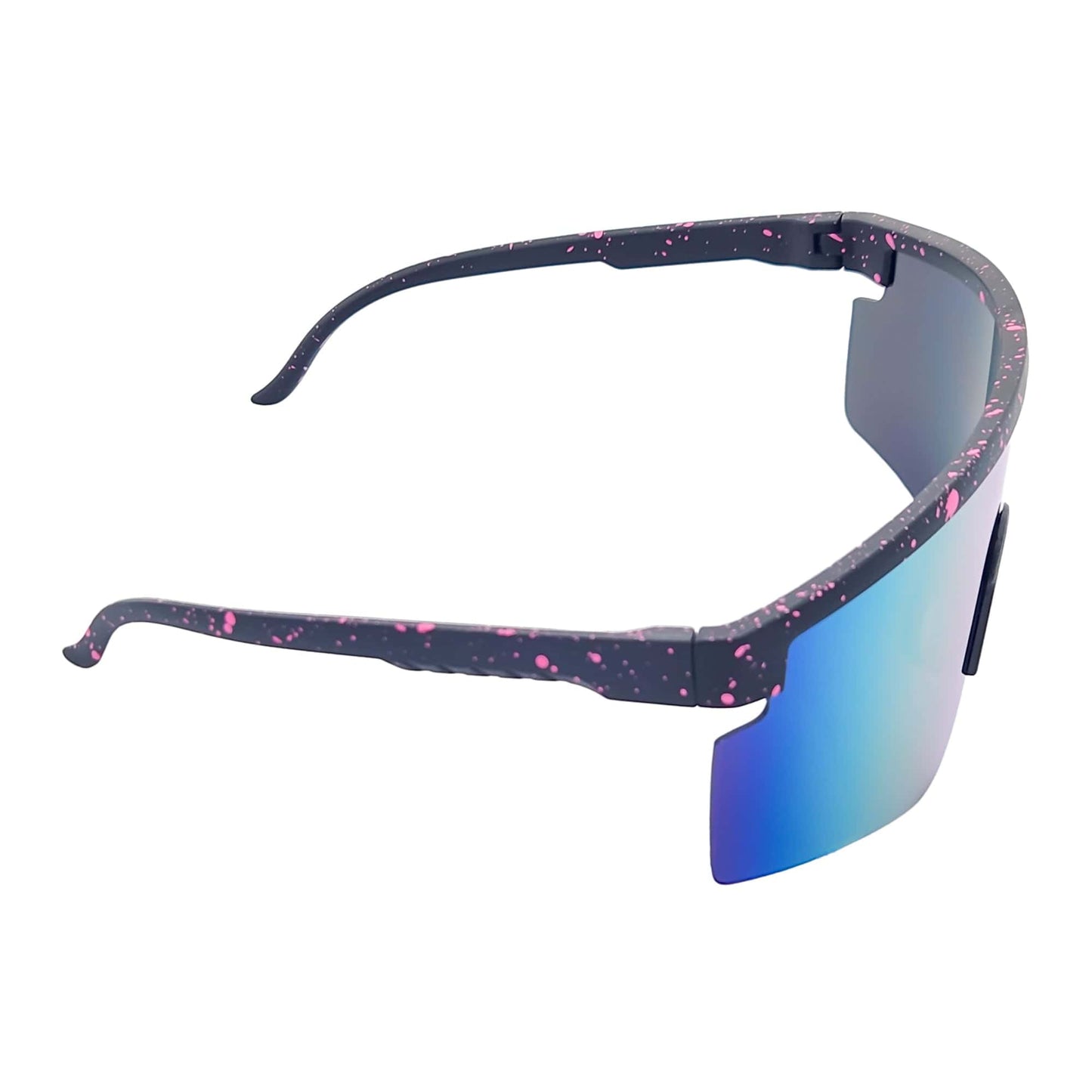 MONOLITH - X-Large Rimless Sports Shield Sunglasses Black Pink-Orange Mirror