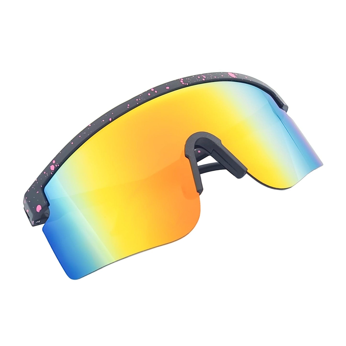 MONOLITH - X-Large Rimless Sports Shield Sunglasses Black Pink-Orange Mirror