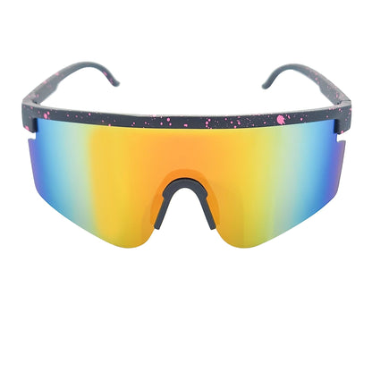 MONOLITH - X-Large Rimless Sports Shield Sunglasses Black Pink-Orange Mirror