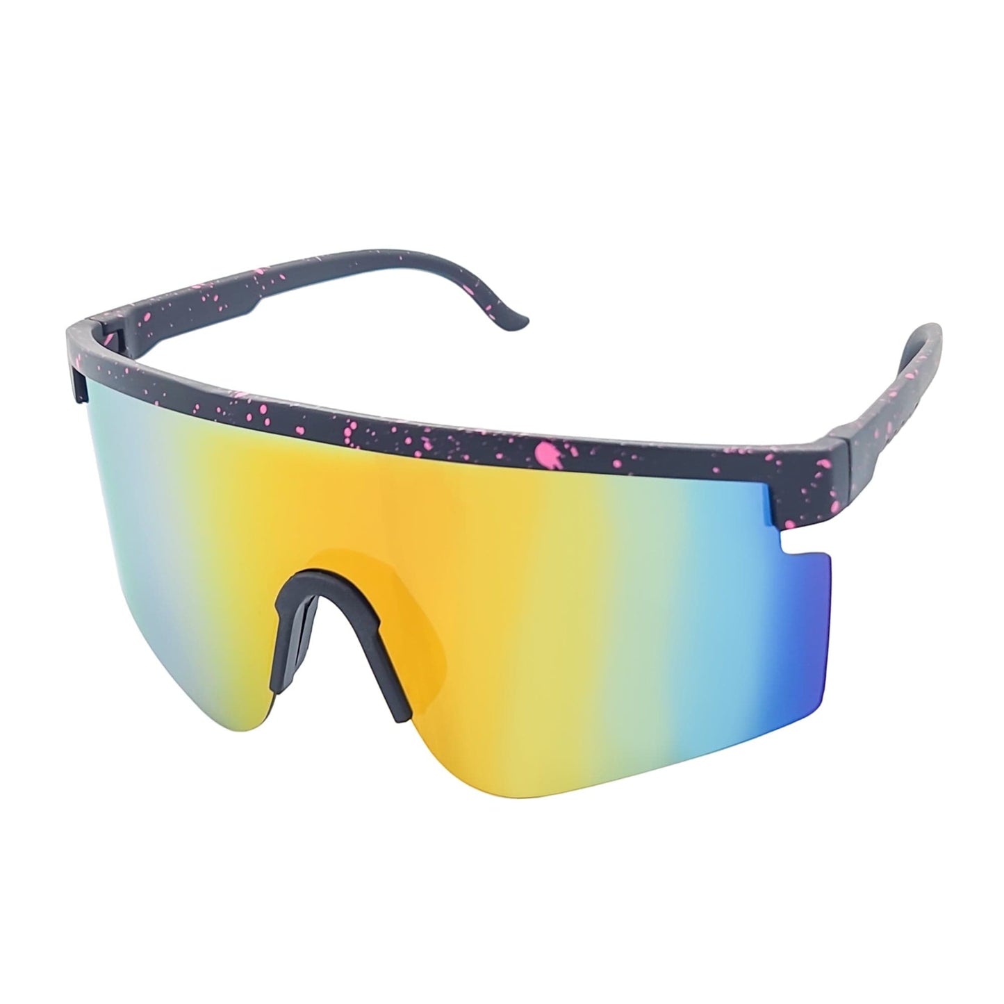 MONOLITH - X-Large Rimless Sports Shield Sunglasses Black Pink-Orange Mirror
