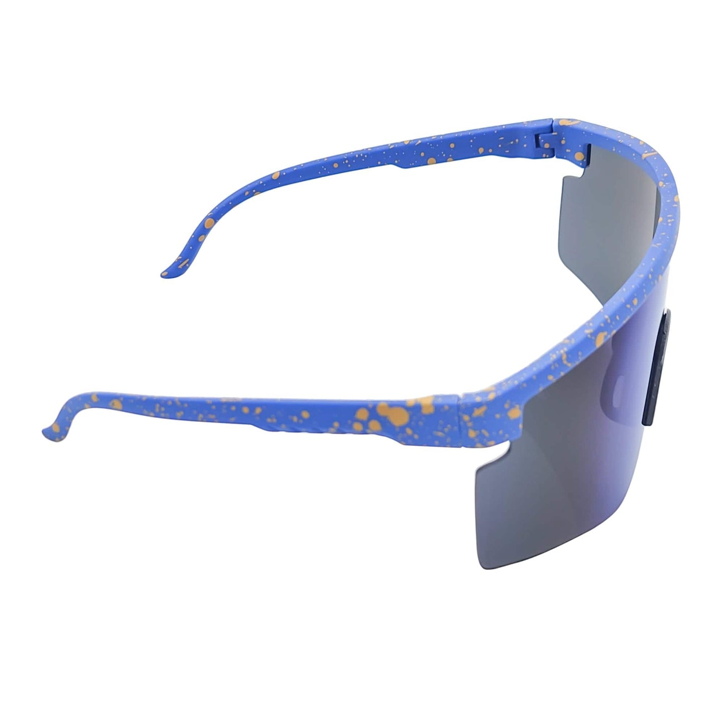 MONOLITH - X-Large Rimless Sports Shield Sunglasses Black Yellow-Blue Mirror