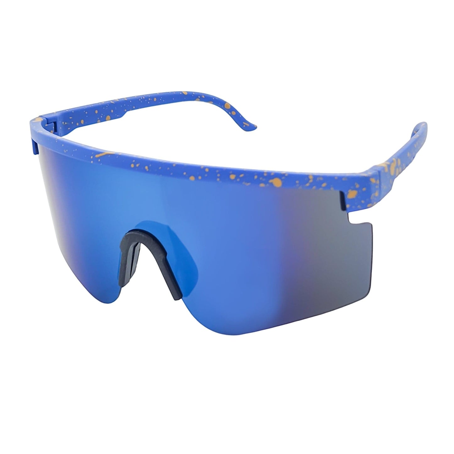 MONOLITH - X-Large Rimless Sports Shield Sunglasses Black Yellow-Blue Mirror