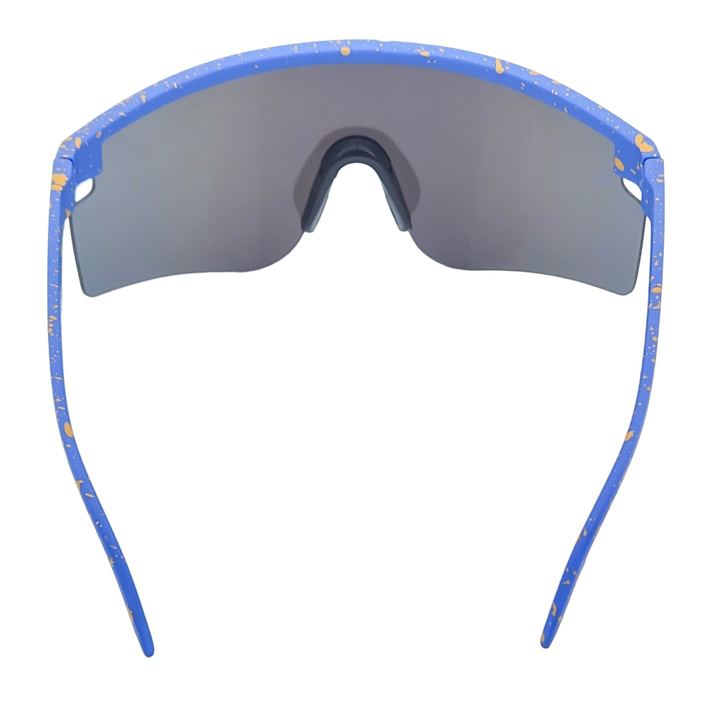MONOLITH - X-Large Rimless Sports Shield Sunglasses Black Yellow-Blue Mirror