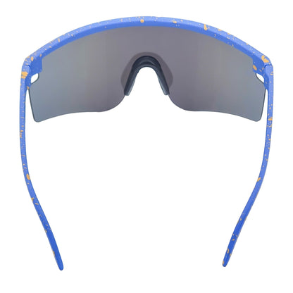 MONOLITH - X-Large Rimless Sports Shield Sunglasses Black Yellow-Blue Mirror