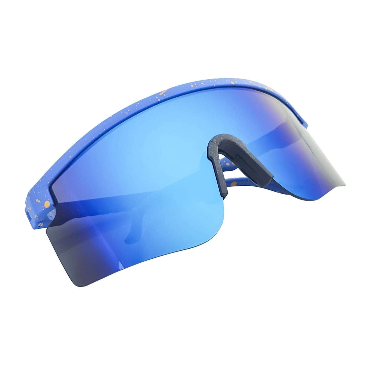 MONOLITH - X-Large Rimless Sports Shield Sunglasses Black Yellow-Blue Mirror