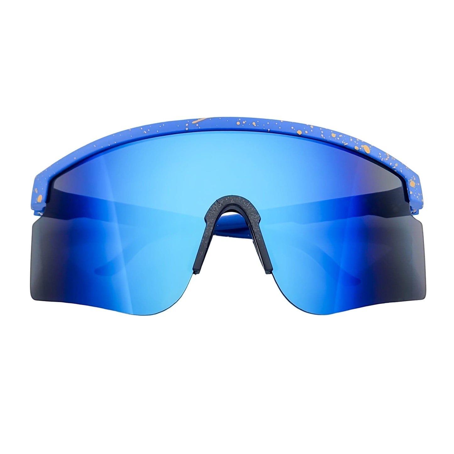 MONOLITH - X-Large Rimless Sports Shield Sunglasses Black Yellow-Blue Mirror