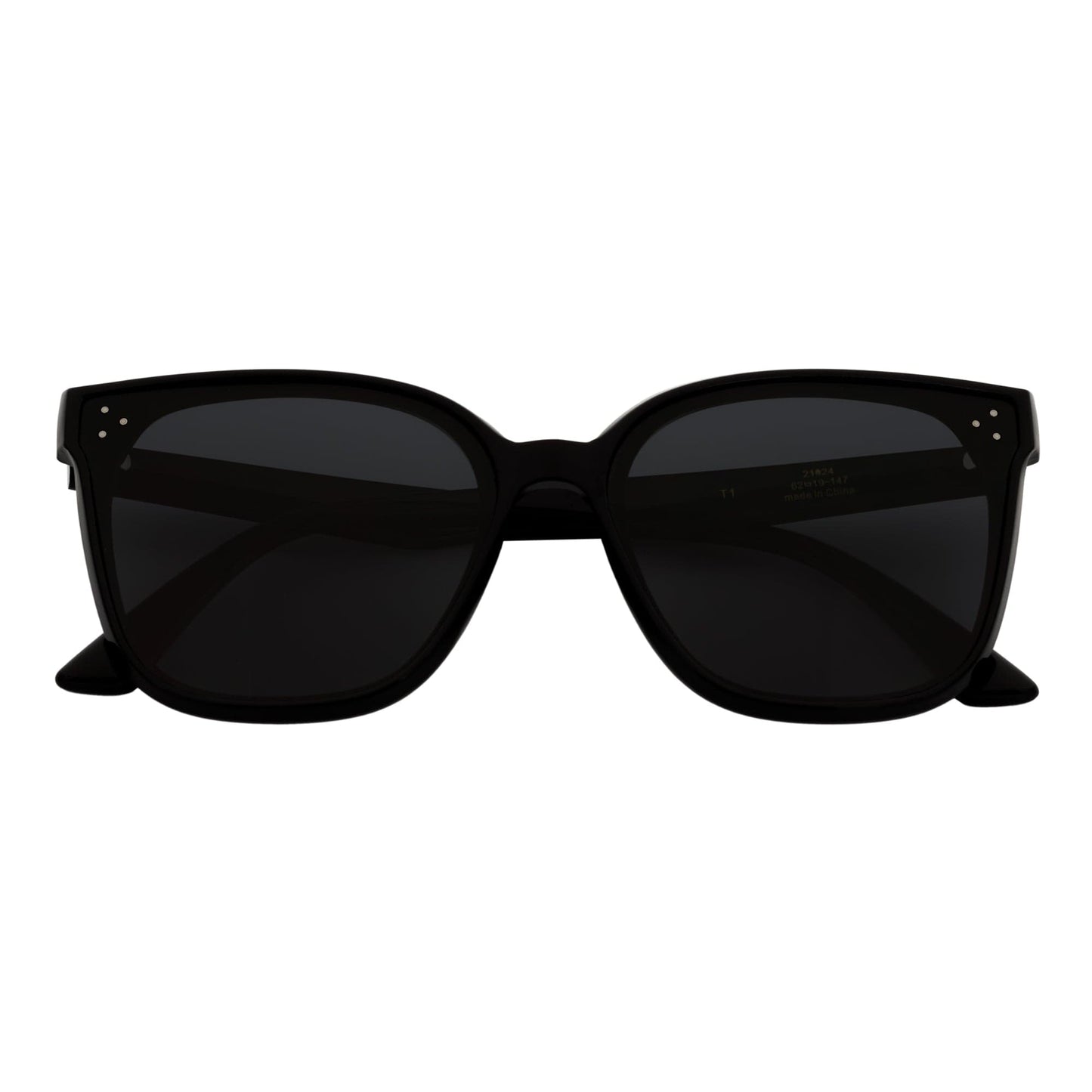 MYA - Polarized Womens Oversize 3 Pin Cat Eye Sunglasses Gloss Black Smoke