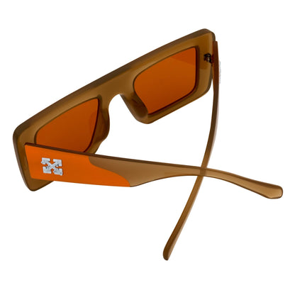 OFFSET - Two-Tone Retro Thick Rectangle Sunglasses Beige-Orange Orange Tint