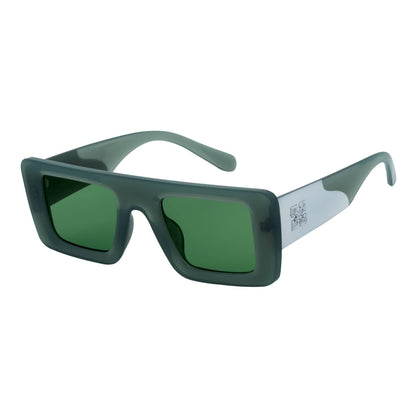 OFFSET - Two-Tone 90s Retro Thick Rectangle Sunglasses Green-White Green Tint