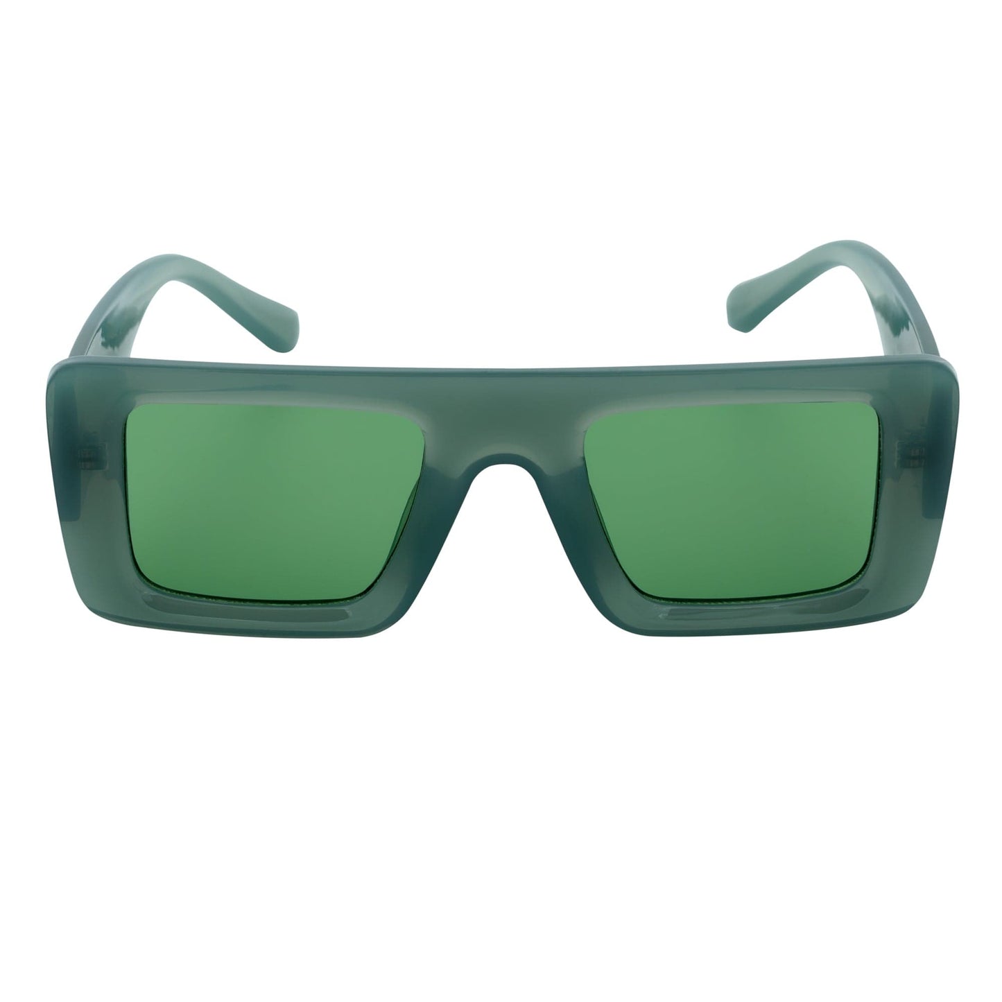 OFFSET - Two-Tone 90s Retro Thick Rectangle Sunglasses Green-White Green Tint