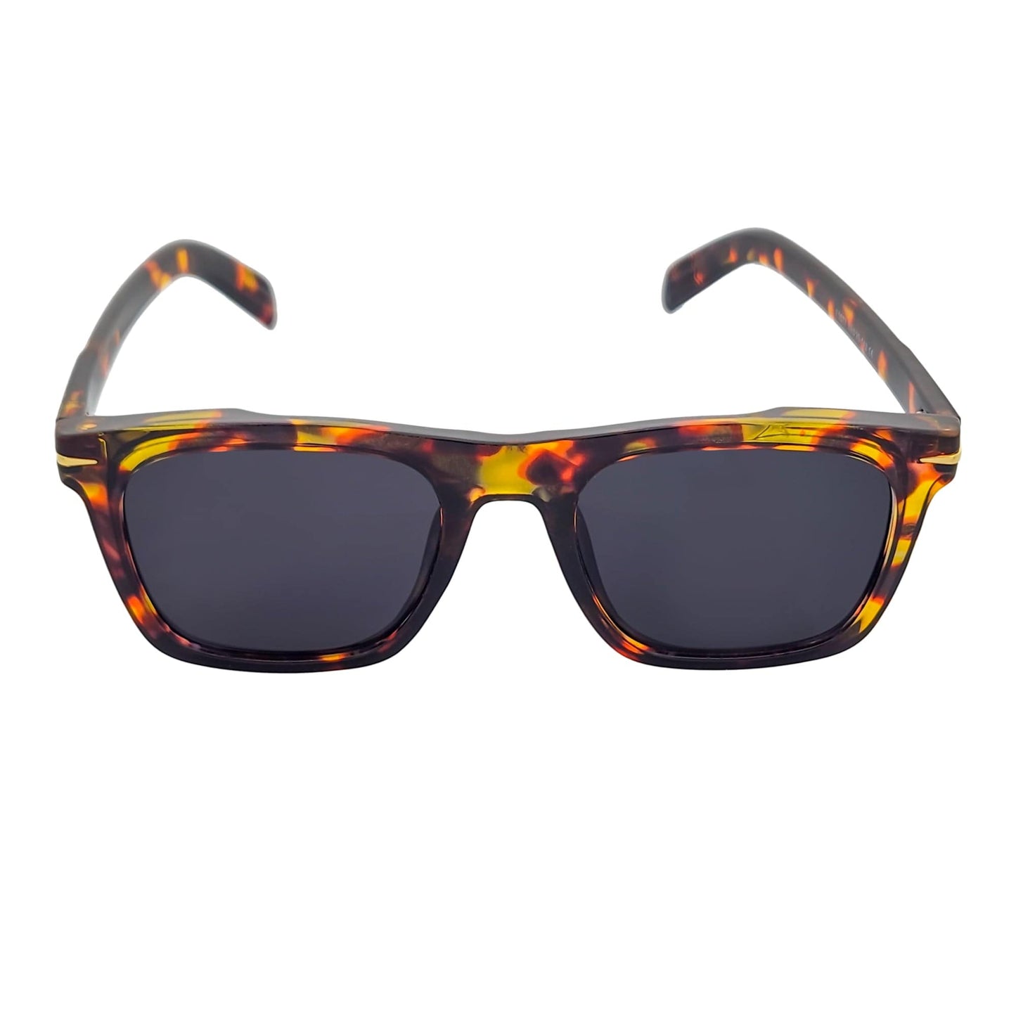 OXFORD - Square Horn Rimmed Sunglasses Metal Accent Tortoise Shell Smoke