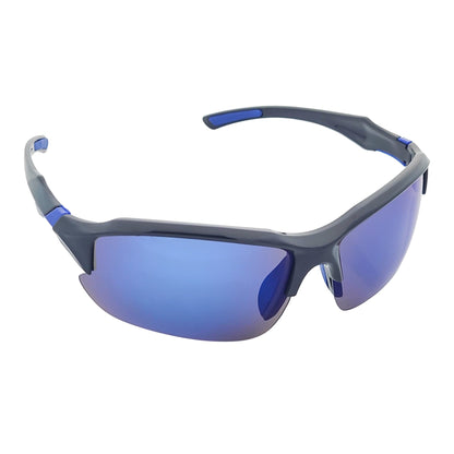PACIFIC - Polarized Rimless Half Frame Sports Wraparound Sunglasses Gloss Black Blue Mirror
