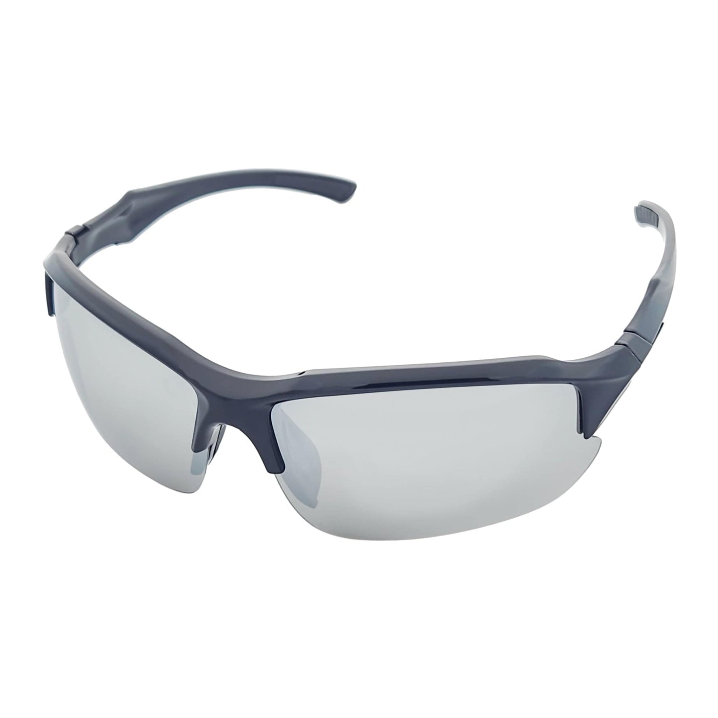 PACIFIC - Polarized Rimless Half Frame Sports Wraparound Sunglasses Gloss Black Silver Mirror