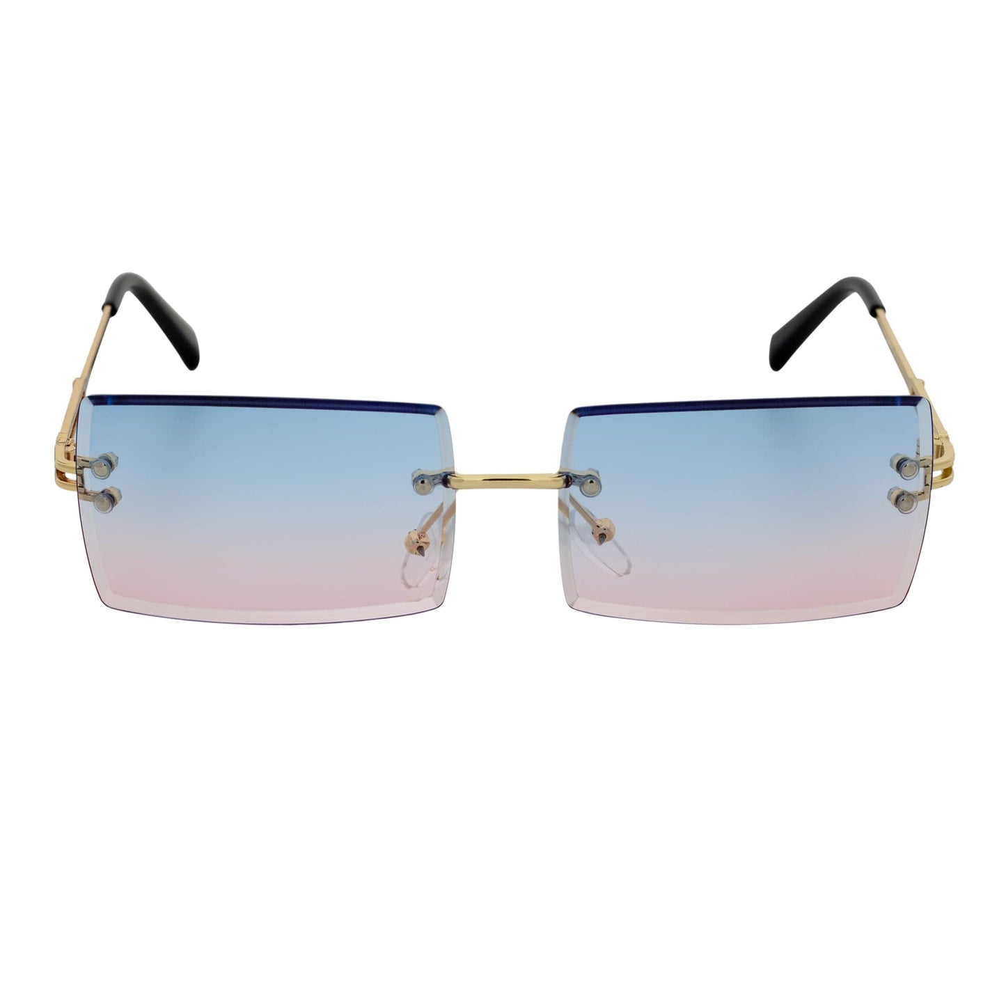 PREMIERE - Luxury 90s Small Metal Rimless Rectangle Sunglasses Gold Pink-Blue