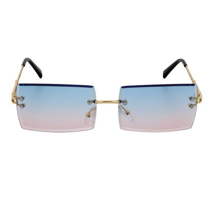 PREMIERE - Luxury 90s Small Metal Rimless Rectangle Sunglasses Gold Pink-Blue