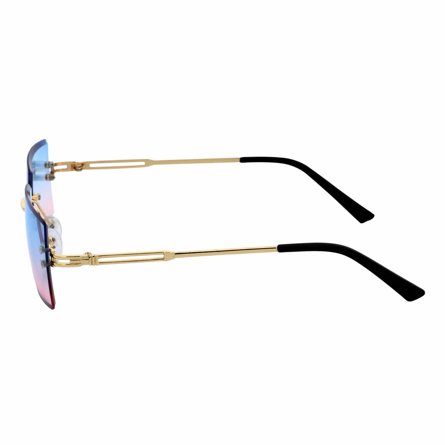 PREMIERE - Luxury 90s Small Metal Rimless Rectangle Sunglasses Gold Pink-Blue