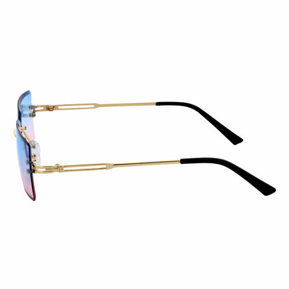 PREMIERE - Luxury 90s Small Metal Rimless Rectangle Sunglasses Gold Pink-Blue
