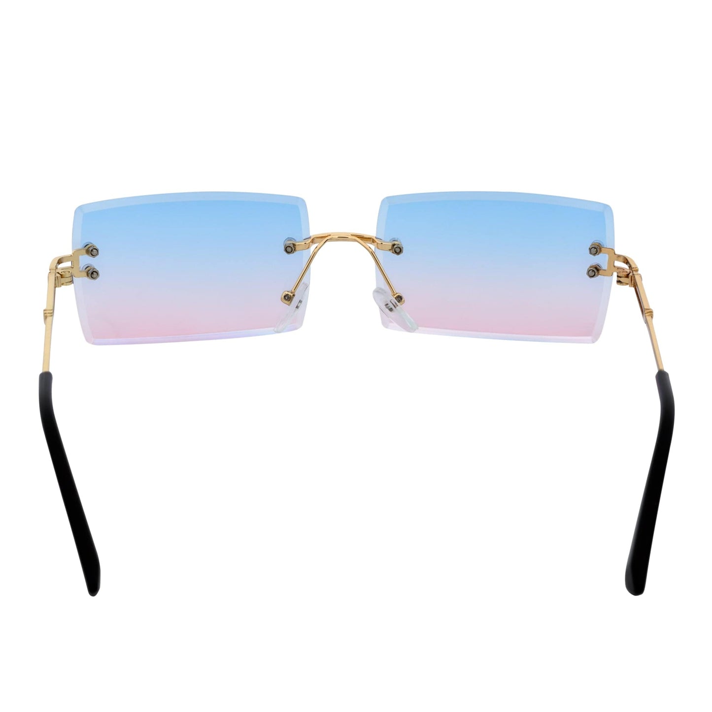 PREMIERE - Luxury 90s Small Metal Rimless Rectangle Sunglasses Gold Pink-Blue