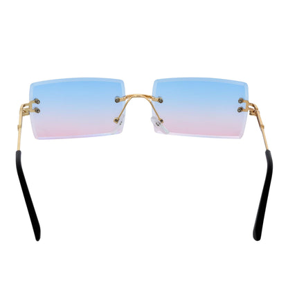 PREMIERE - Luxury 90s Small Metal Rimless Rectangle Sunglasses Gold Pink-Blue