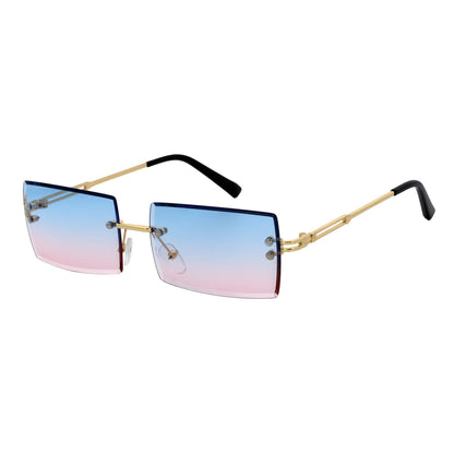 PREMIERE - Luxury 90s Small Metal Rimless Rectangle Sunglasses Gold Pink-Blue