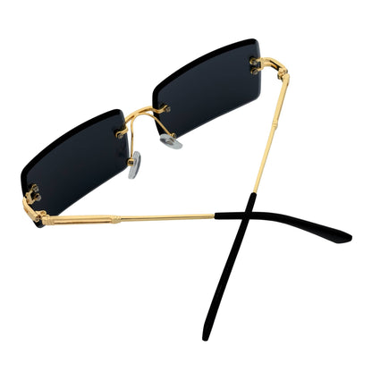 PREMIERE - Luxury 90s Small Metal Rimless Rectangle Sunglasses Gold Smoke Tint