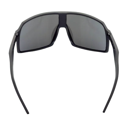 SENTRY - Large Sports Shield Sunglasses Matte Black Blue Mirror