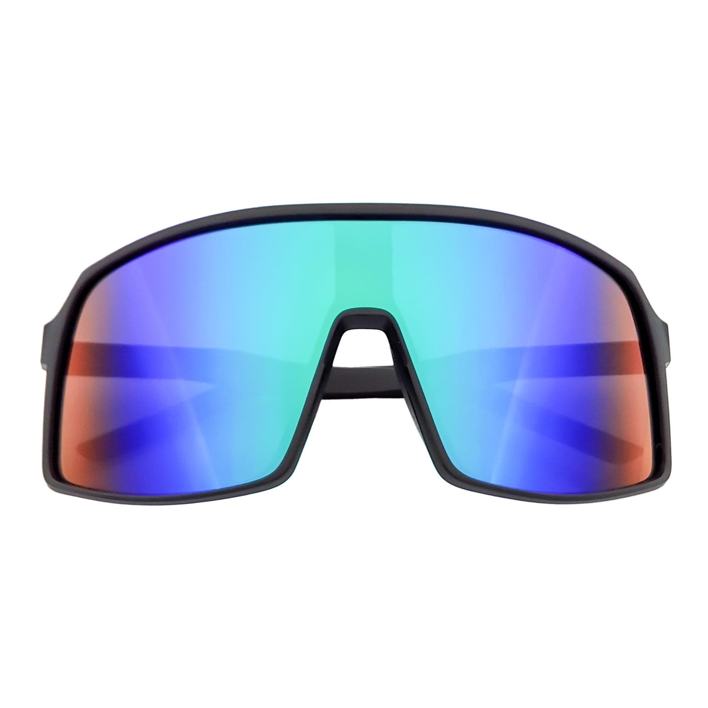 SENTRY - Large Sports Shield Sunglasses Matte Black Green-Blue Mirror