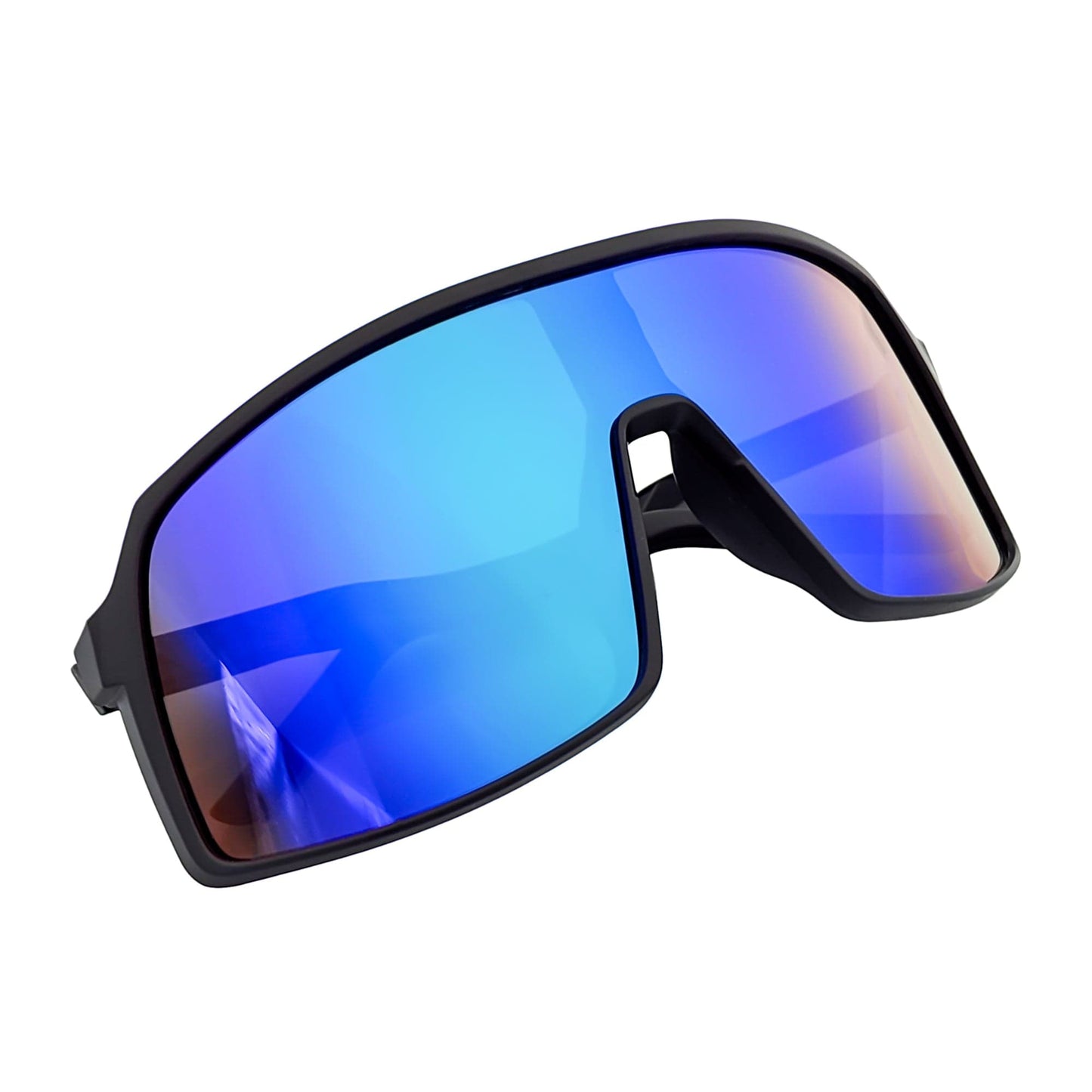 SENTRY - Large Sports Shield Sunglasses Matte Black Green-Blue Mirror