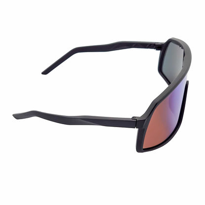 SENTRY - Large Sports Shield Sunglasses Matte Black Green-Blue Mirror