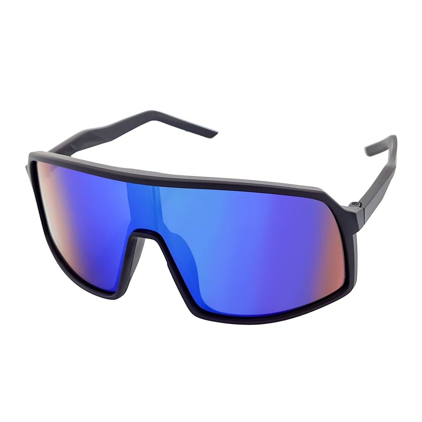 SENTRY - Large Sports Shield Sunglasses Matte Black Green-Blue Mirror