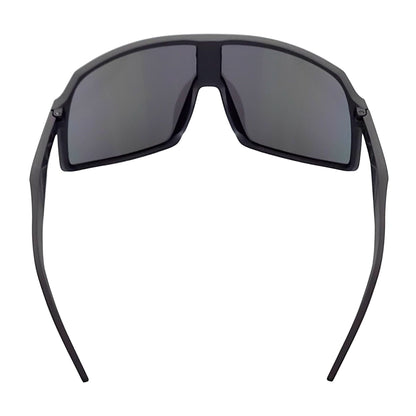 SENTRY - Large Sports Shield Sunglasses Matte Black Green-Blue Mirror