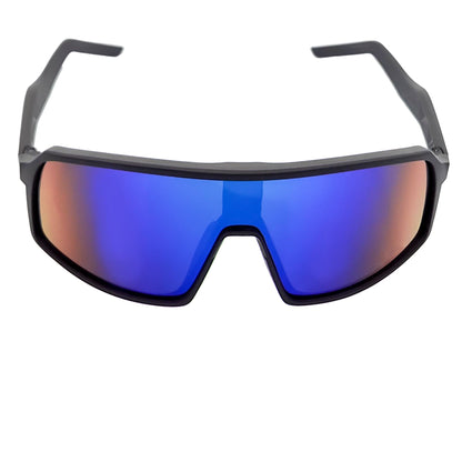 SENTRY - Large Sports Shield Sunglasses Matte Black Green-Blue Mirror